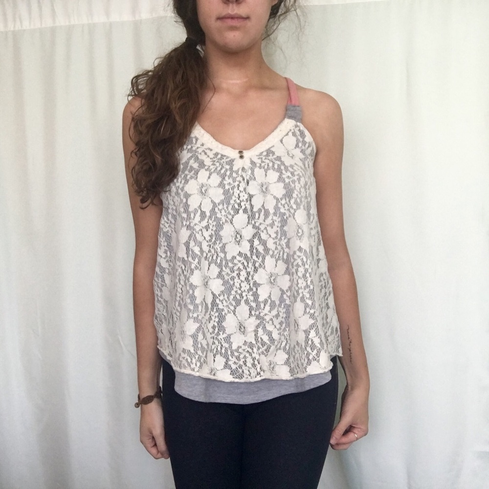 Rewind lace white and gray tank top size medium