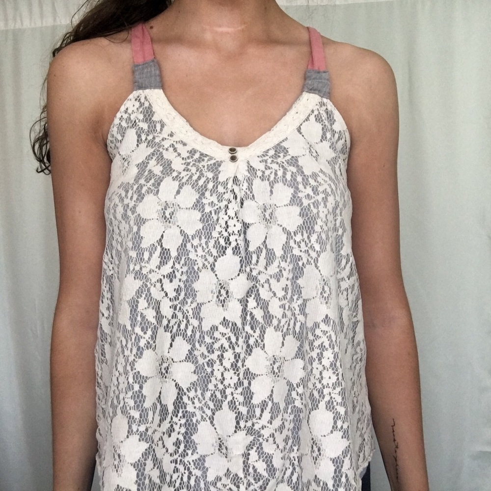 Rewind lace white and gray tank top size medium - Picture 2 of 8