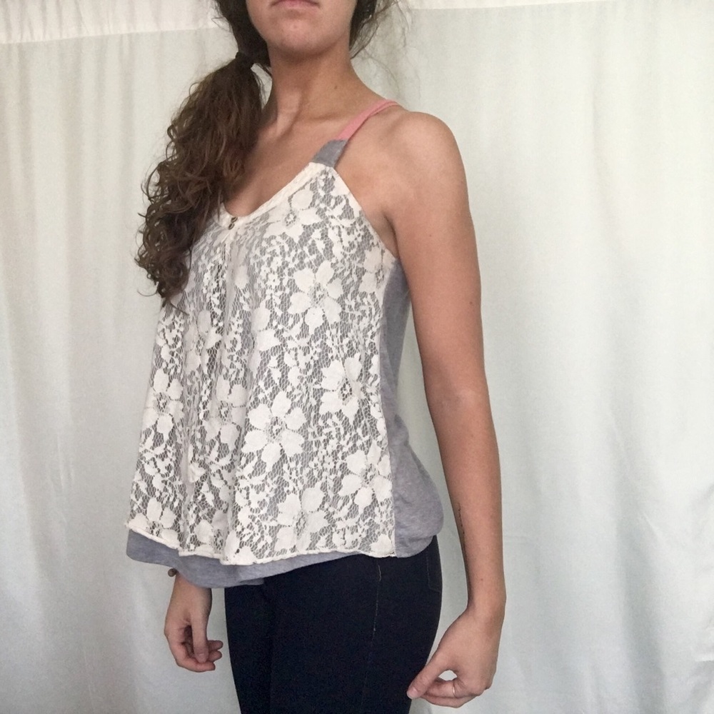 Rewind lace white and gray tank top size medium - Picture 3 of 8