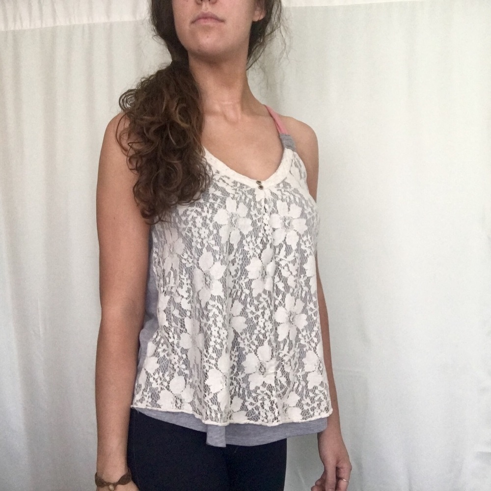 Rewind lace white and gray tank top size medium - Picture 4 of 8
