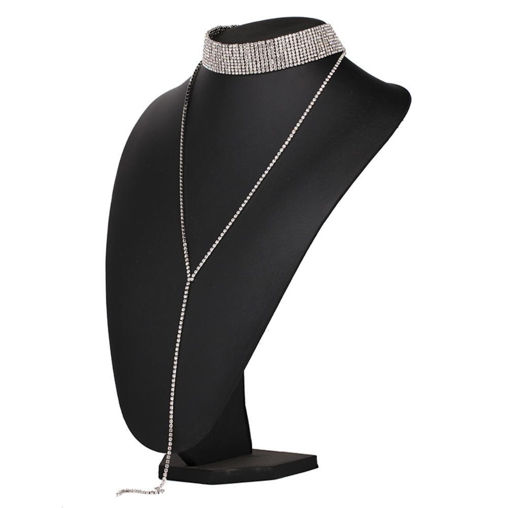 Crystal Choker Long Drop Statement Necklace - Picture 2 of 8