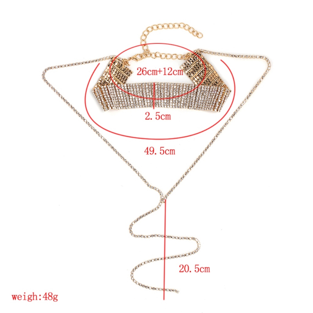 Crystal Choker Long Drop Statement Necklace - Picture 8 of 8