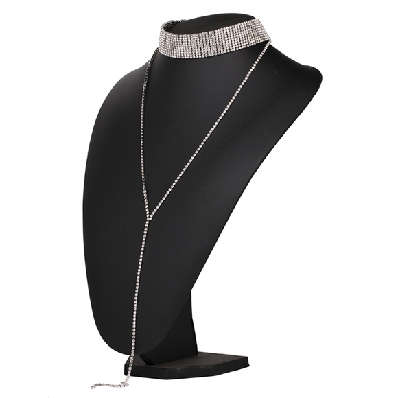 Crystal Choker Long Drop Statement Necklace - Picture 2 of 8