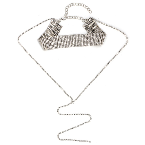 Crystal Choker Long Drop Statement Necklace - Picture 4 of 8