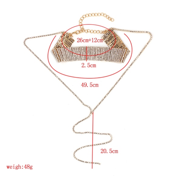 Crystal Choker Long Drop Statement Necklace - Picture 8 of 8