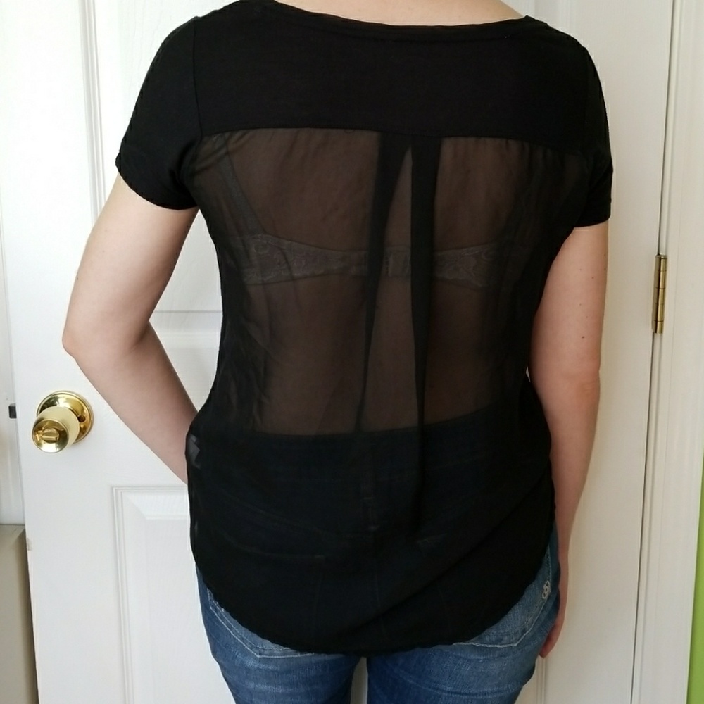 Black Tee Shirt with Sheer Details