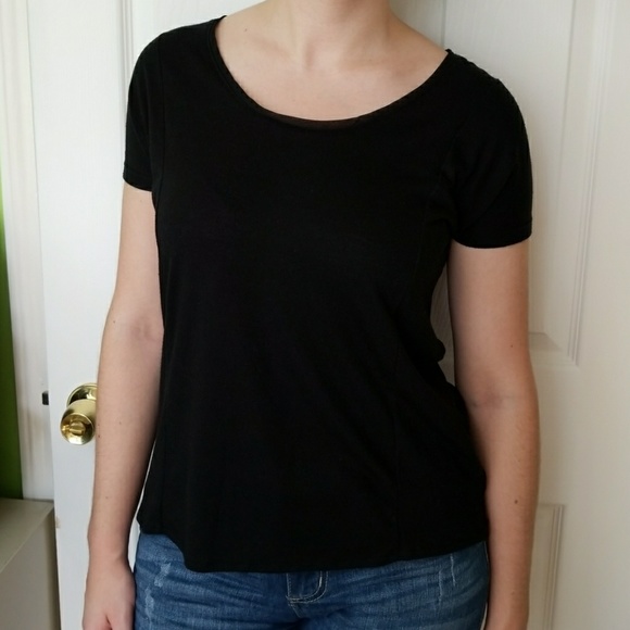 Black Tee Shirt with Sheer Details - Picture 2 of 2
