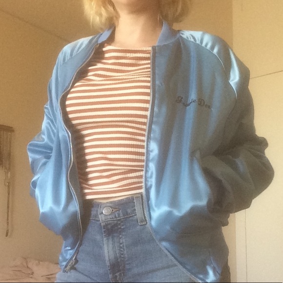 Vintage Blue Satin Bomber SMALL - Picture 3 of 7