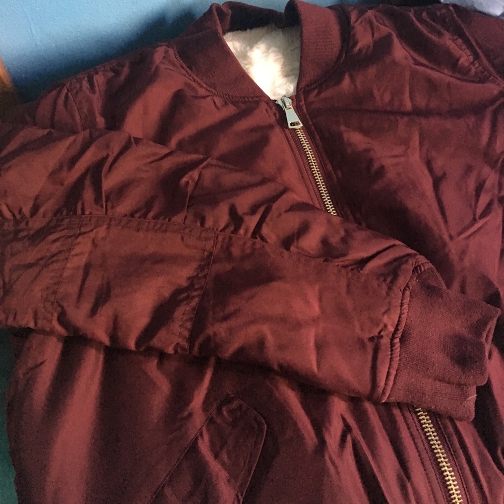 Topshop Burgundy Bomber Jacket.