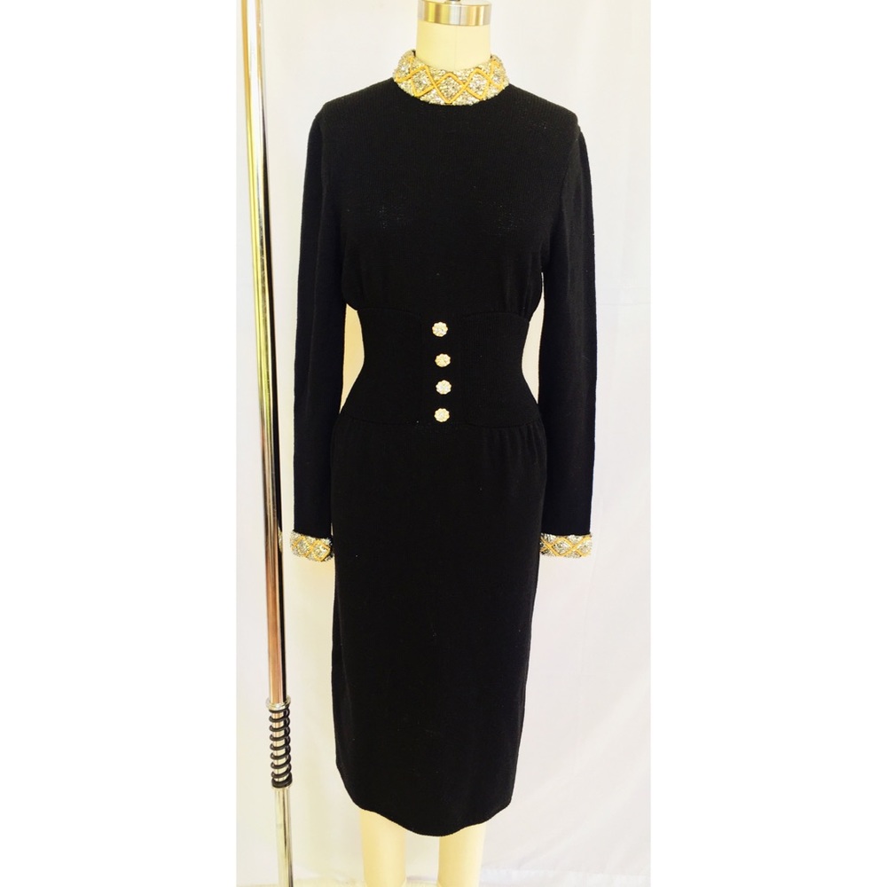 Black Sweater Dress with Beadwork