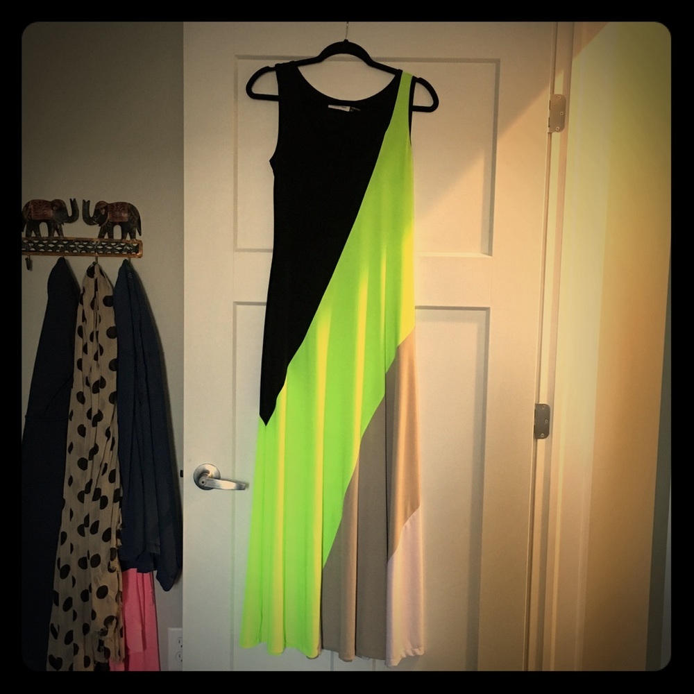 Calvin Klein Maxi Dress Neon Black White Tan