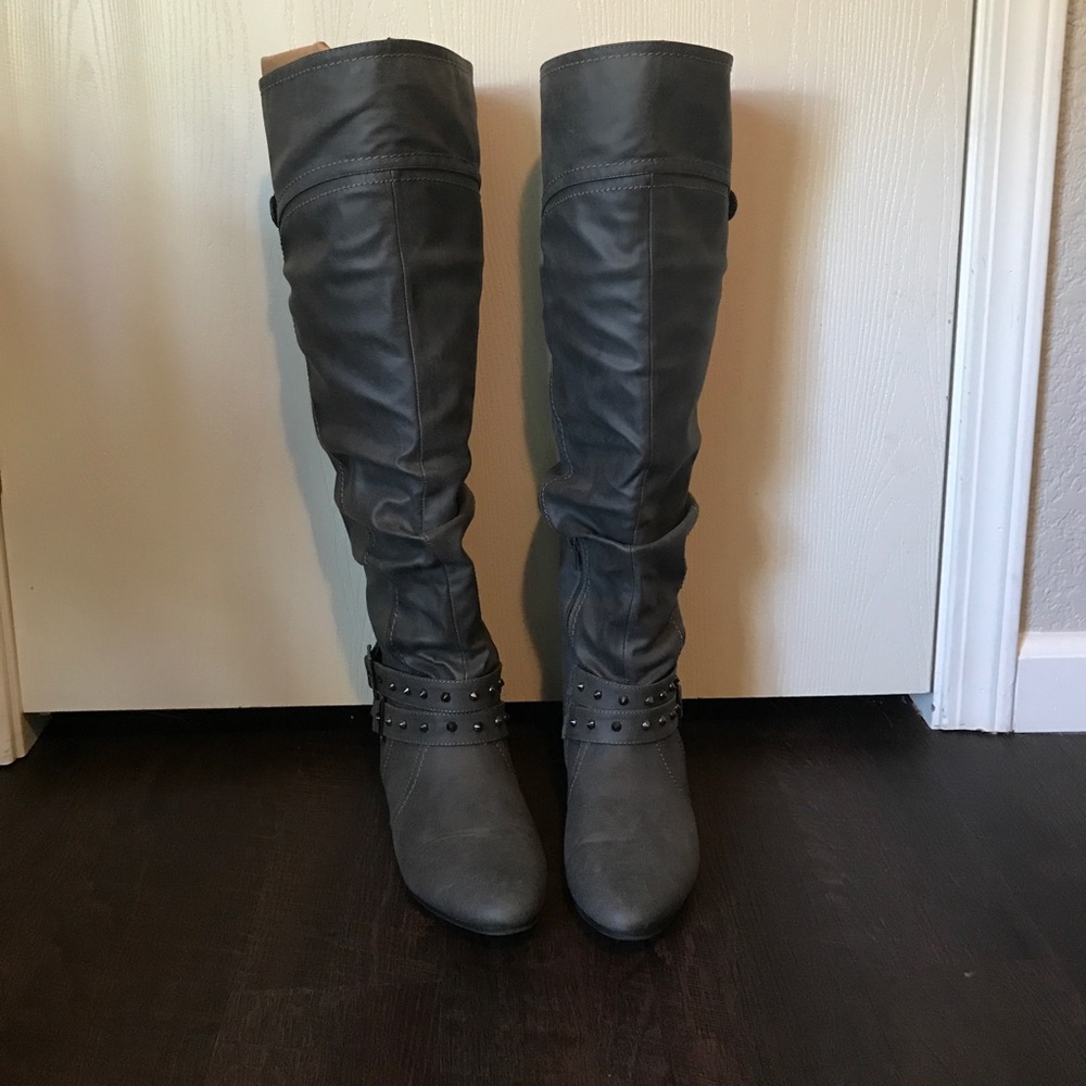 Above the knee gray boots