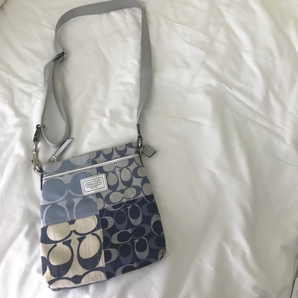 Blue and Silver Coach Logo Crossbody Bag