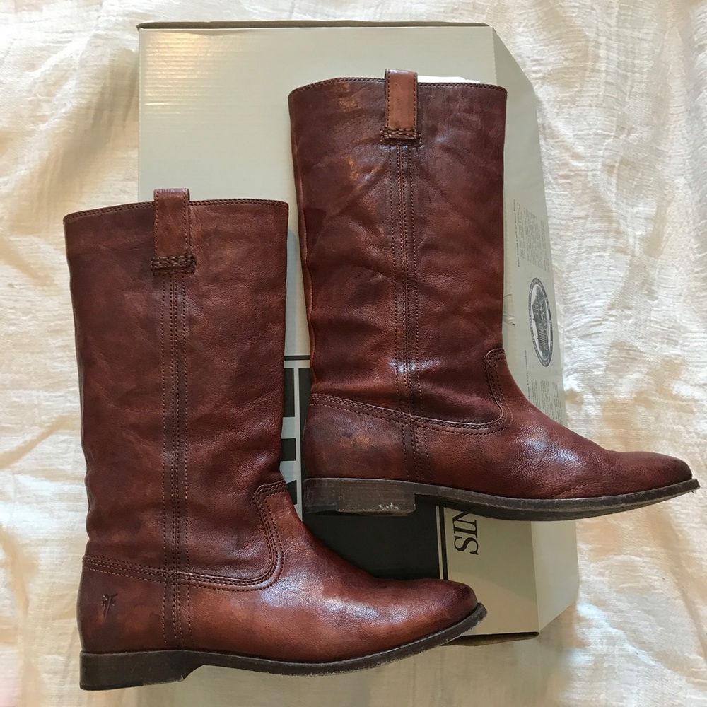 Frye Anna Mid Pull On Boots Cognac Size 9
