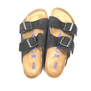 Gray suede Arizona Birkenstocks