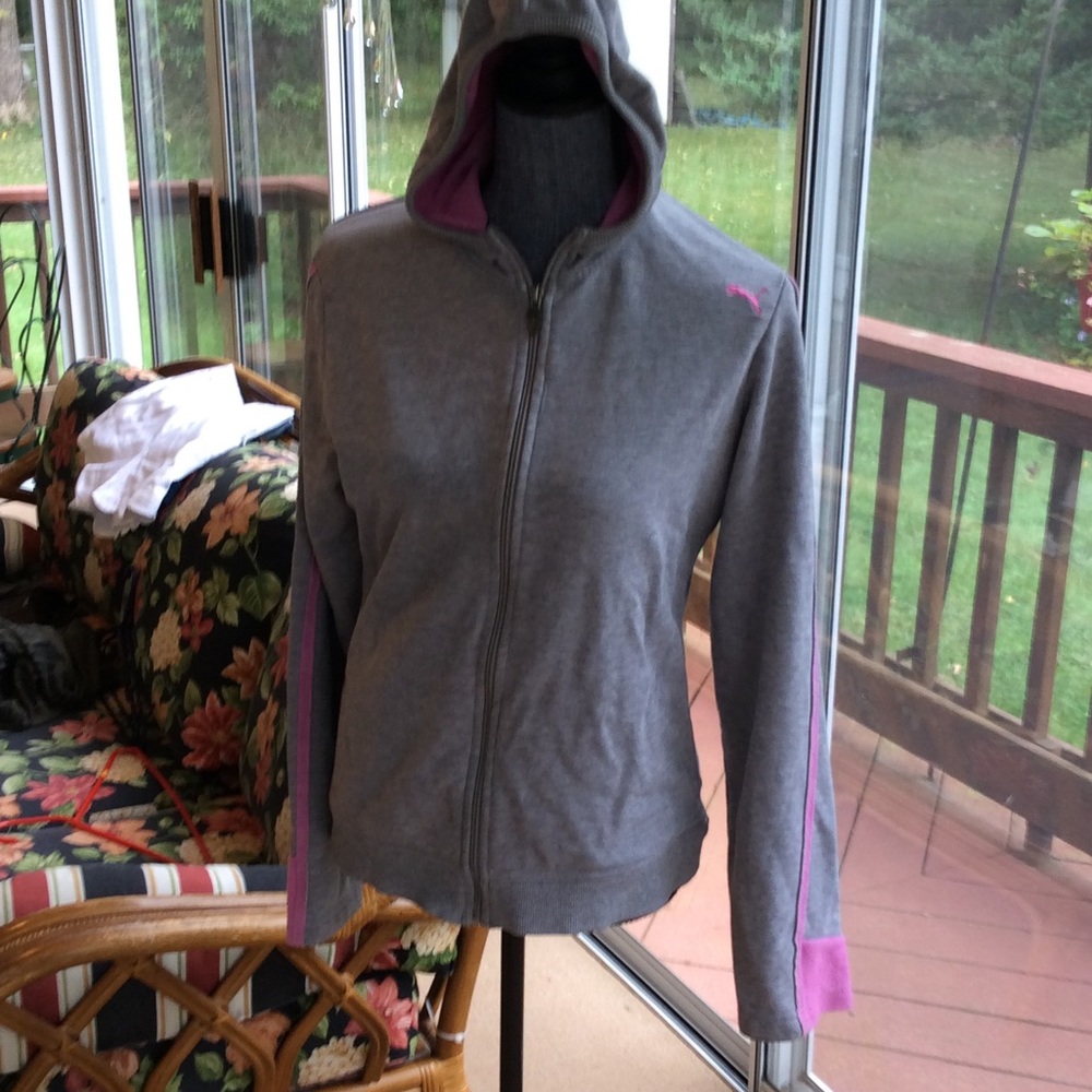 Puma pink and grey hooded zip sweatshirt