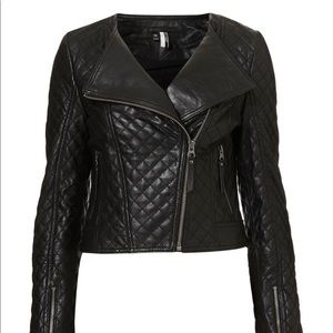 Topshop Black Quilted 100% Leather Biker Jacket