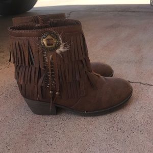 Brown fringe boots