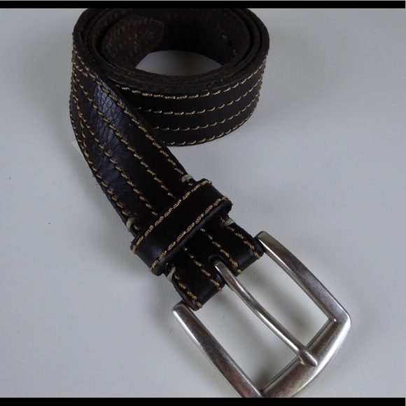 Lucky Brand 🍀 Frankie Black Leather Stitched Belt - Picture 2 of 6