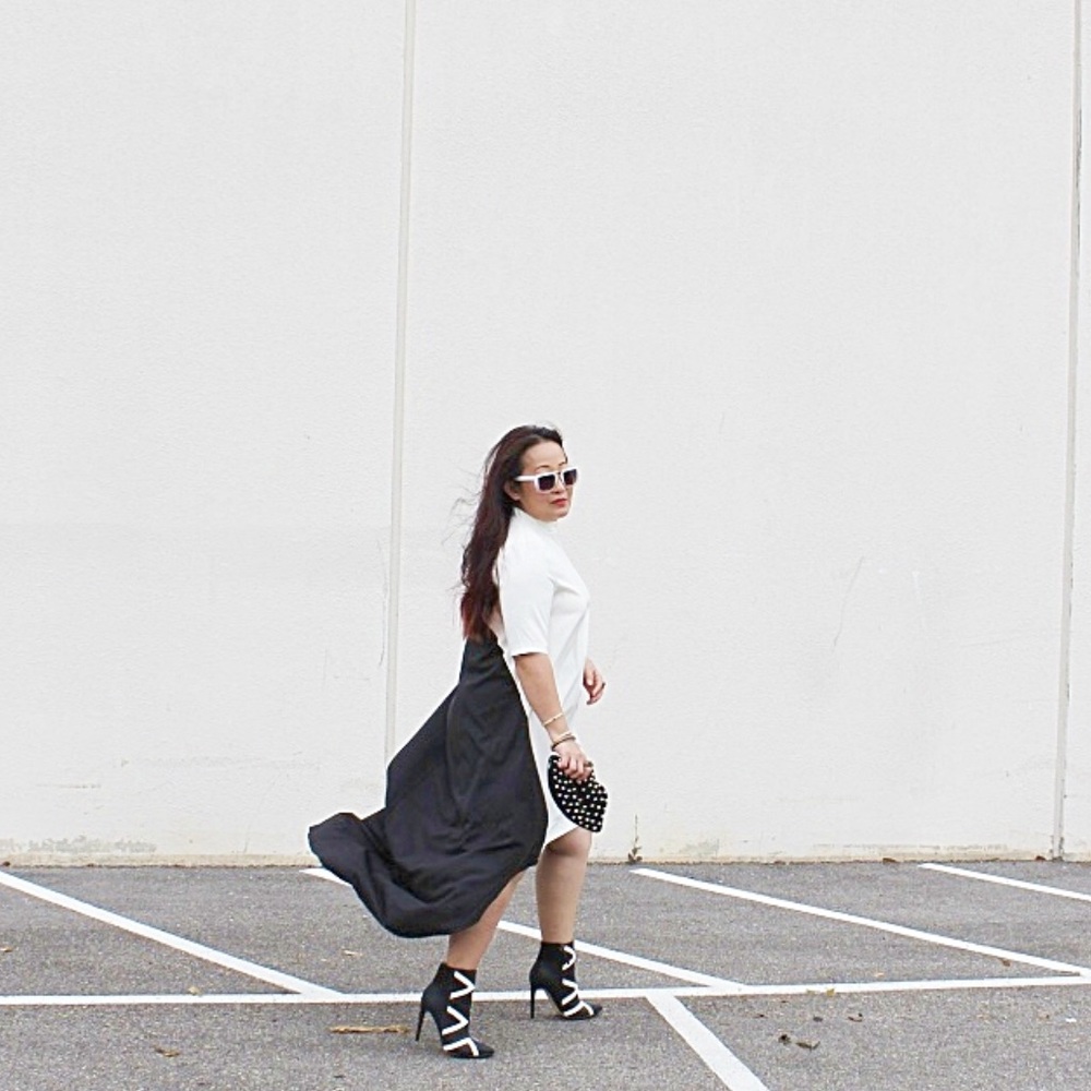 Graphic B&W Asymmetrical Dress