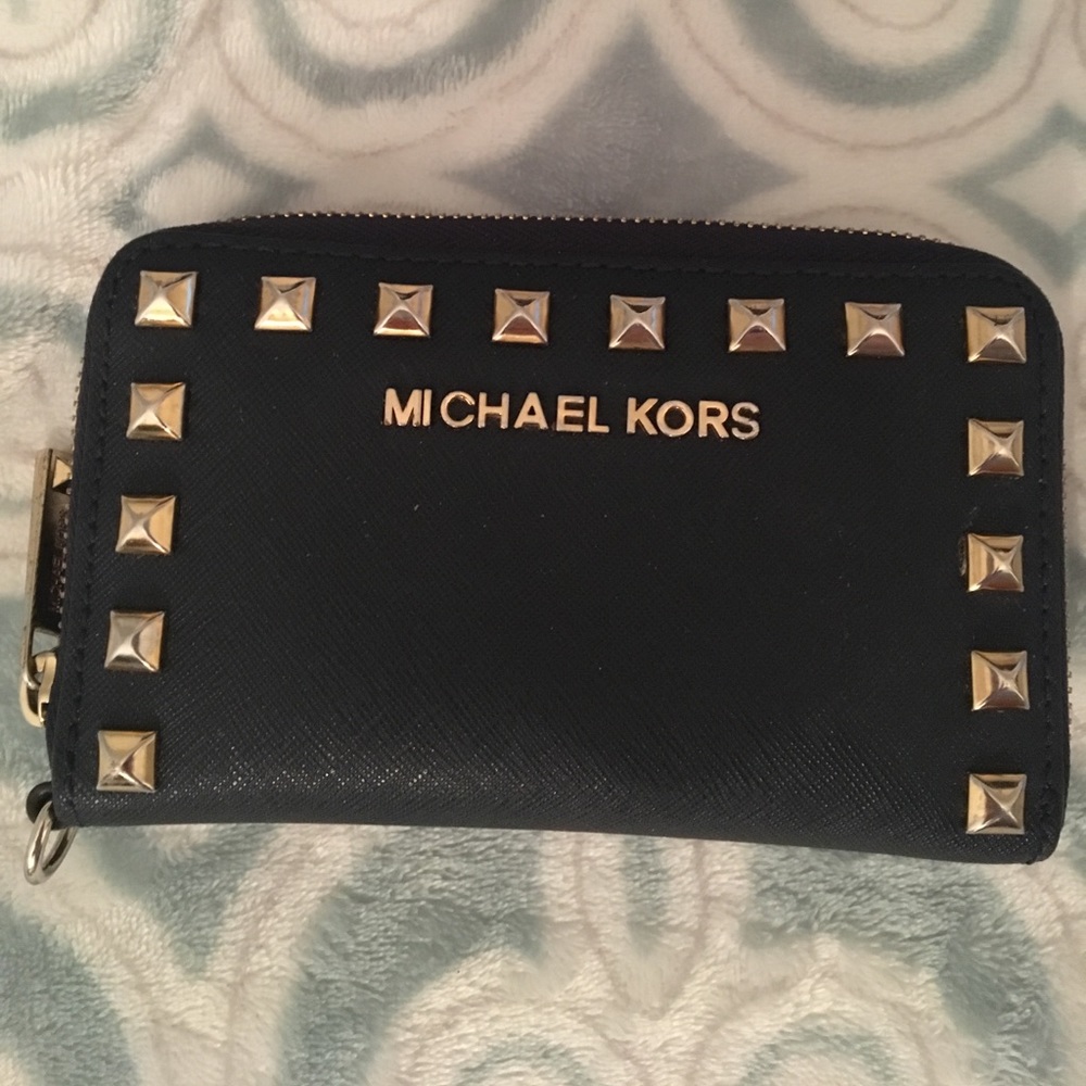 Michael kors studded zip navy wallet