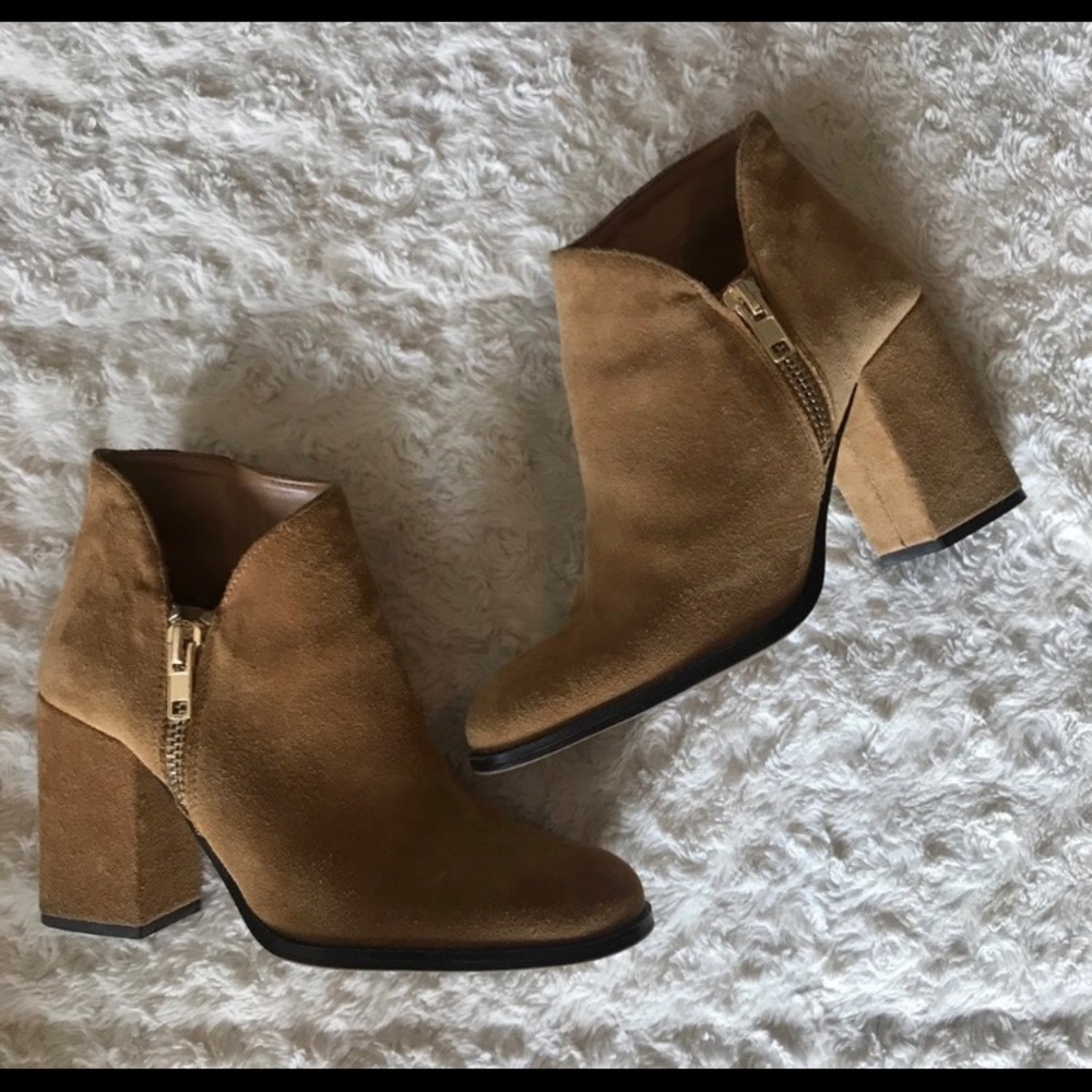 Zara Tan Suede Block Heel Bootie Size 9 - image 2