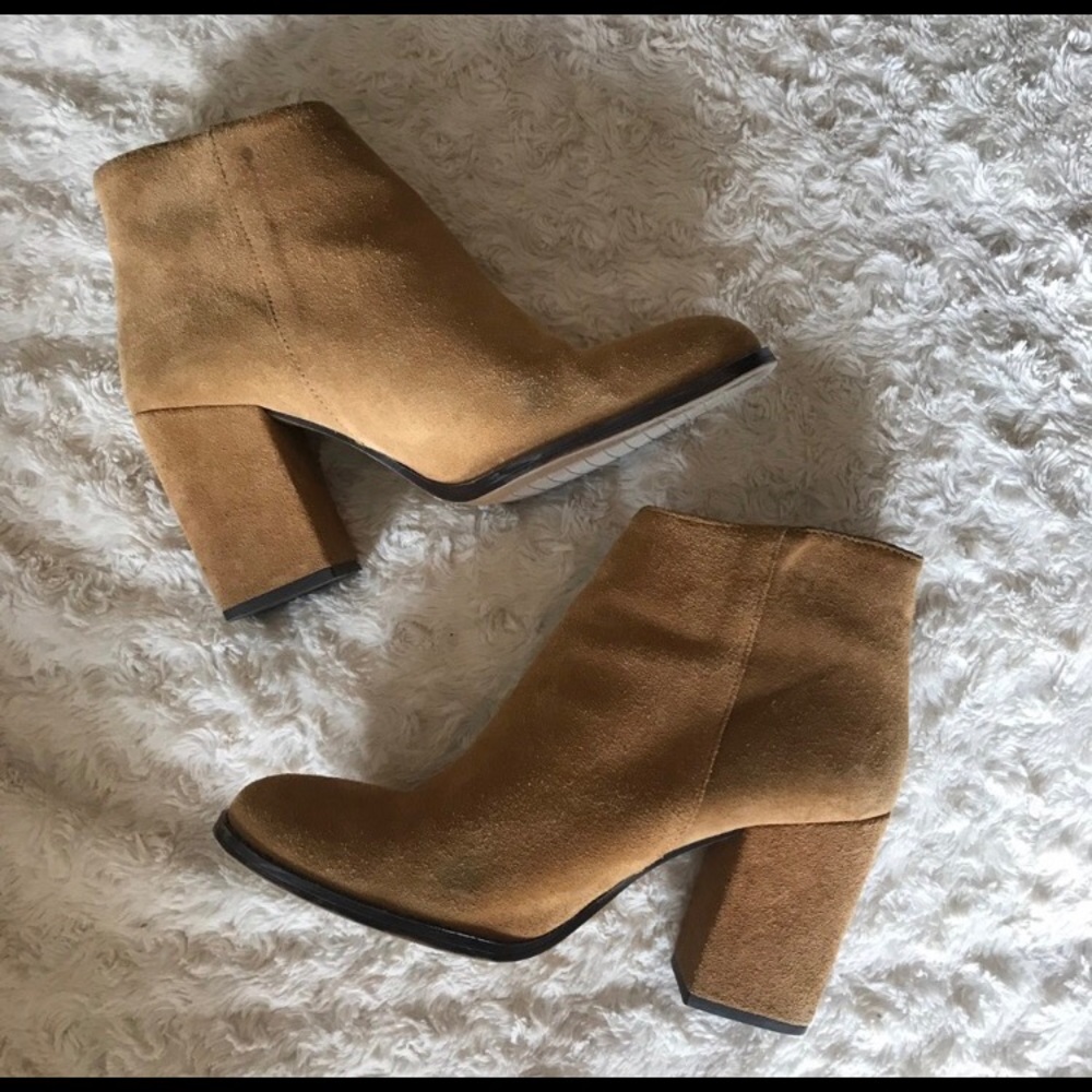 Zara Tan Suede Block Heel Bootie Size 9 - image 3