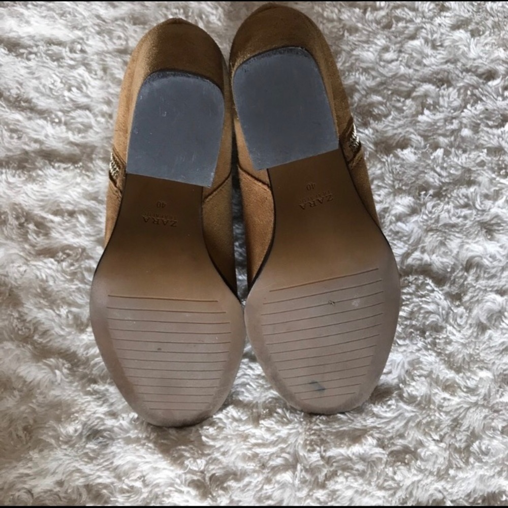 Zara Tan Suede Block Heel Bootie Size 9 - image 4