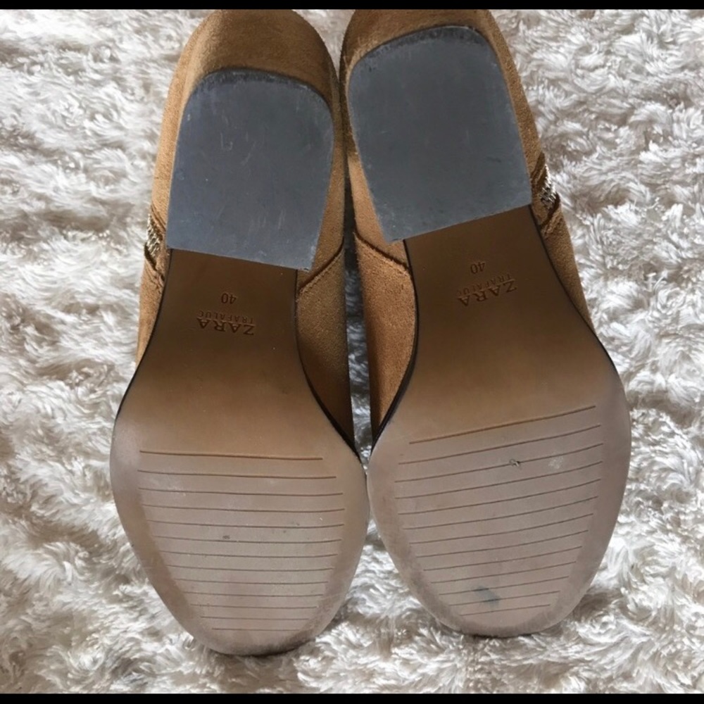Zara Tan Suede Block Heel Bootie Size 9 - image 5
