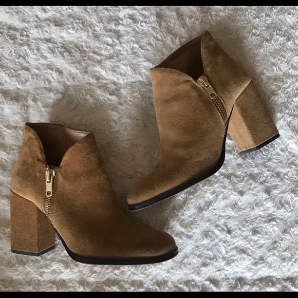 Zara Tan Suede Block Heel Bootie Size 9 - Picture 2 of 7