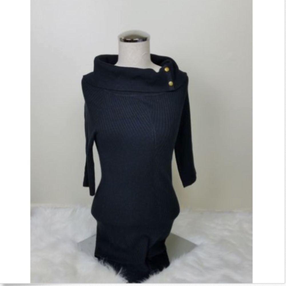 Philosophy  Womens Black Ribbed  Ribbed Knit Top