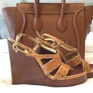 Salvatore Ferragamo Ostrich leather wedge sandals