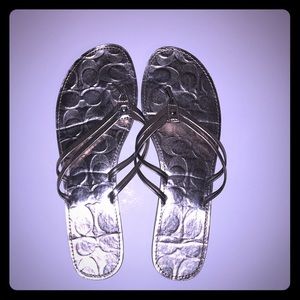 Coach silver flip flop sandals