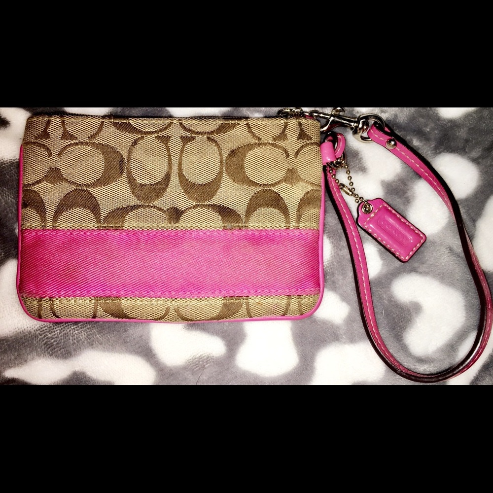 Pink & brown Authentic Coach wristlet