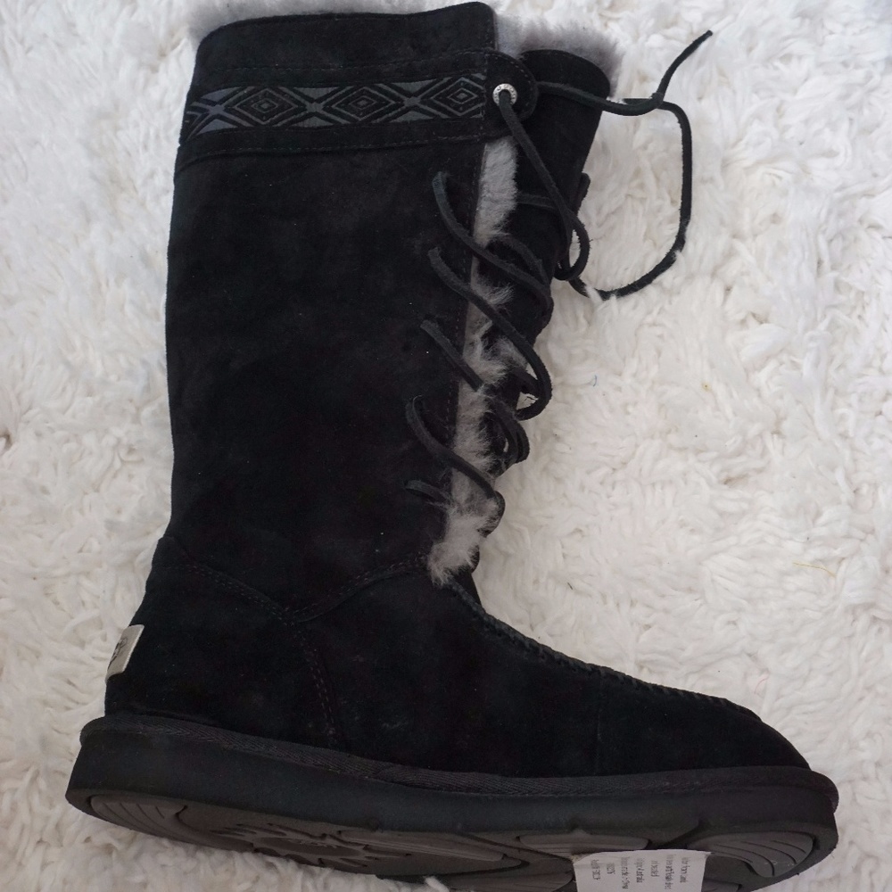 UGG Tularosa Lace-up Boots - Black Suede -- NEW