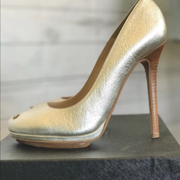 Herve Leger Silver Peep Toe Heels Sz 38 1/2 NIB - Picture 3 of 6