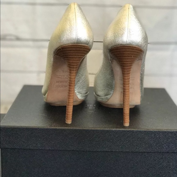 Herve Leger Silver Peep Toe Heels Sz 38 1/2 NIB - Picture 6 of 6