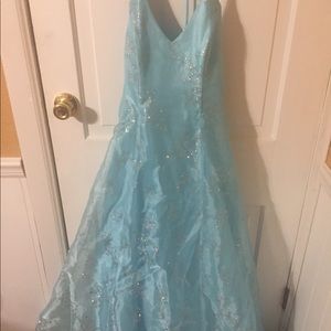 Beautiful floor length lace-back halter gown.