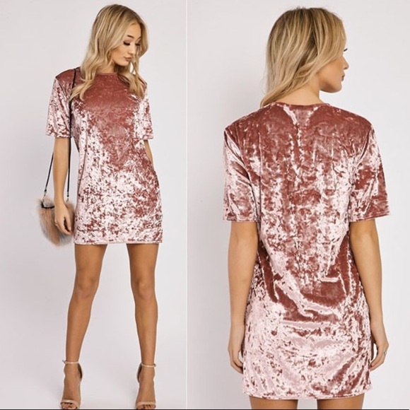 💥SOLD💥 HOT & TRENDY VELVIT PINK MINI DRESS - Picture 2 of 5