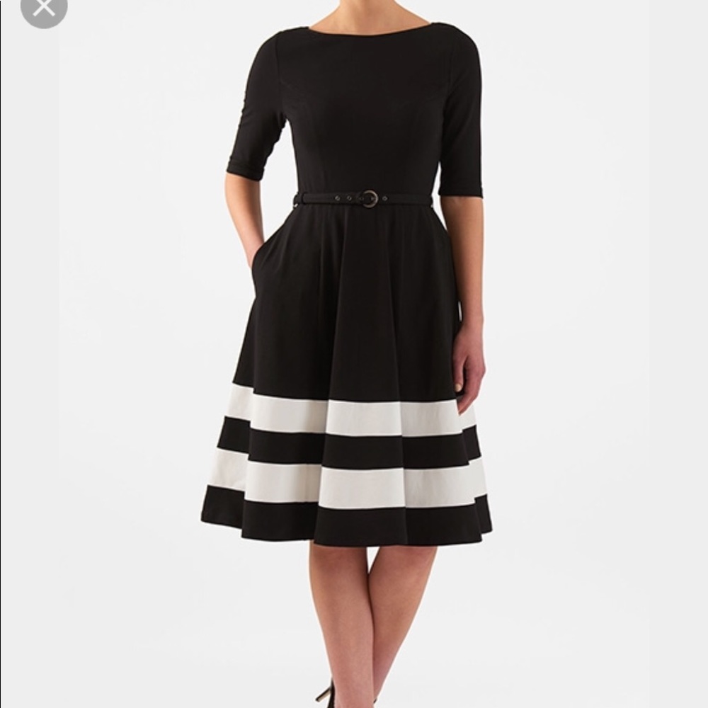 Black & white striped belted dress