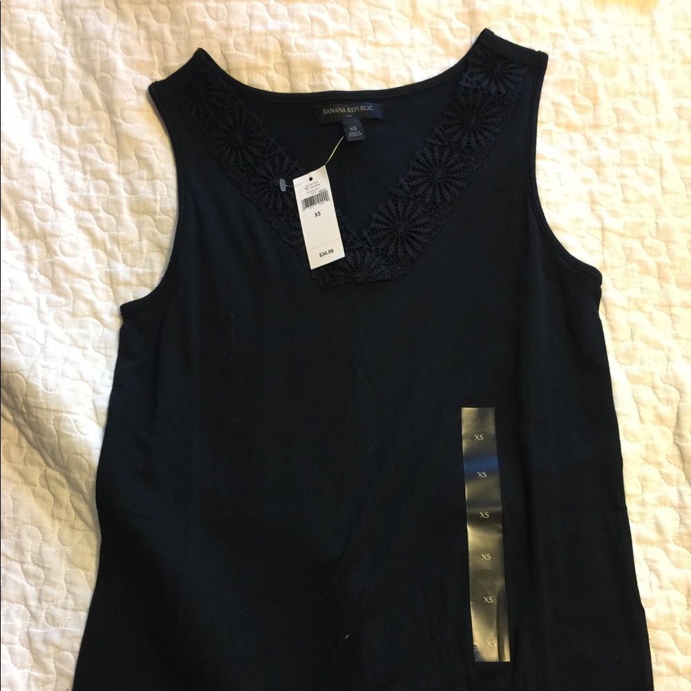 NWT Navy Tank w Embroidered Trim
