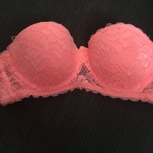 Neon orange Lacy strapless bra