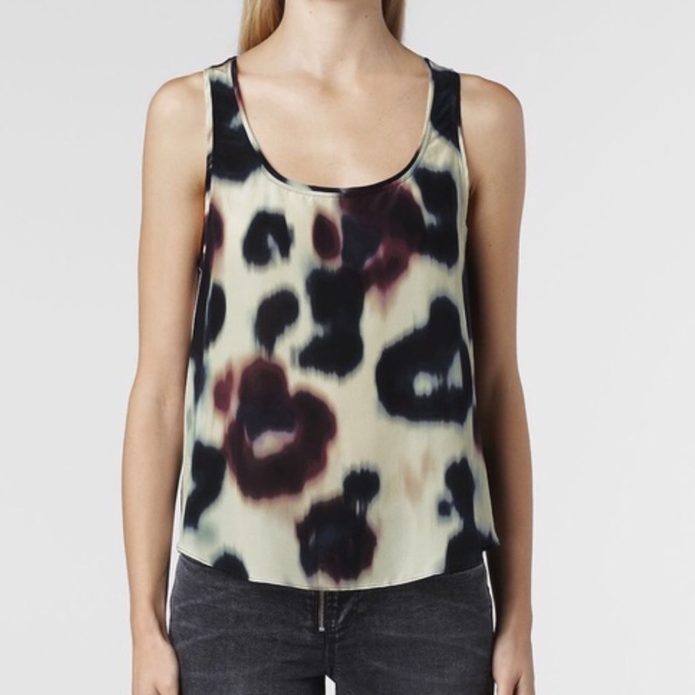 All Saints Silk Printed Teal Echo Tank