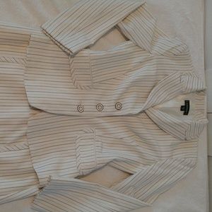 BEBE Ivory pinstriped  skirt suit Form flattering