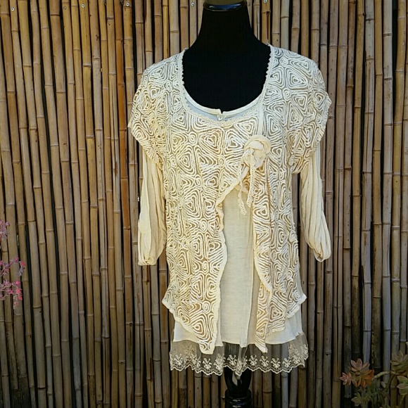 🌸LAST ONE ~ NEW YEAR SALE🌸 BRAND NEW Ivory Rose Applique Tunic & Vest Set OS - Picture 2 of 8