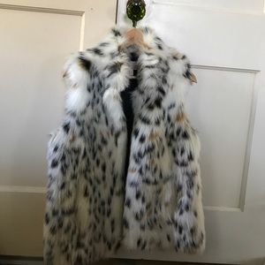 Michael Kors White Snow Leopard Faux Fur Vest