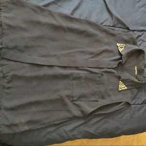 Sheer navy blue button up sleeves shirt