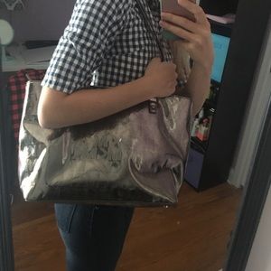 Michael Kors silver metallic tote purse