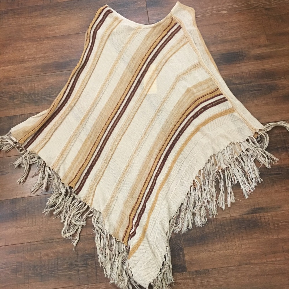 Striped Fringe Poncho