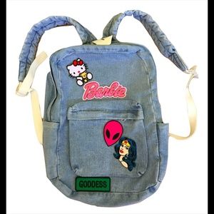 denim backpack with patches